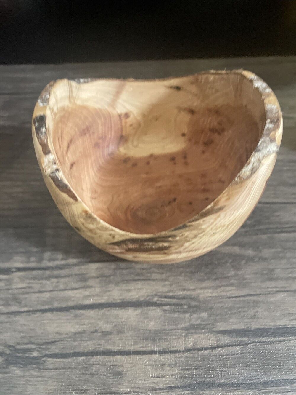 Oval Wooden Bowl Natural Edge Hand Turned Carved Signed Dated Handcrafted Ocher